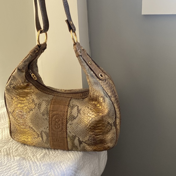 Marino Orlandi Genuine Leather Handbag Faux Embossed Alligator Crocodile - Picture 2 of 13